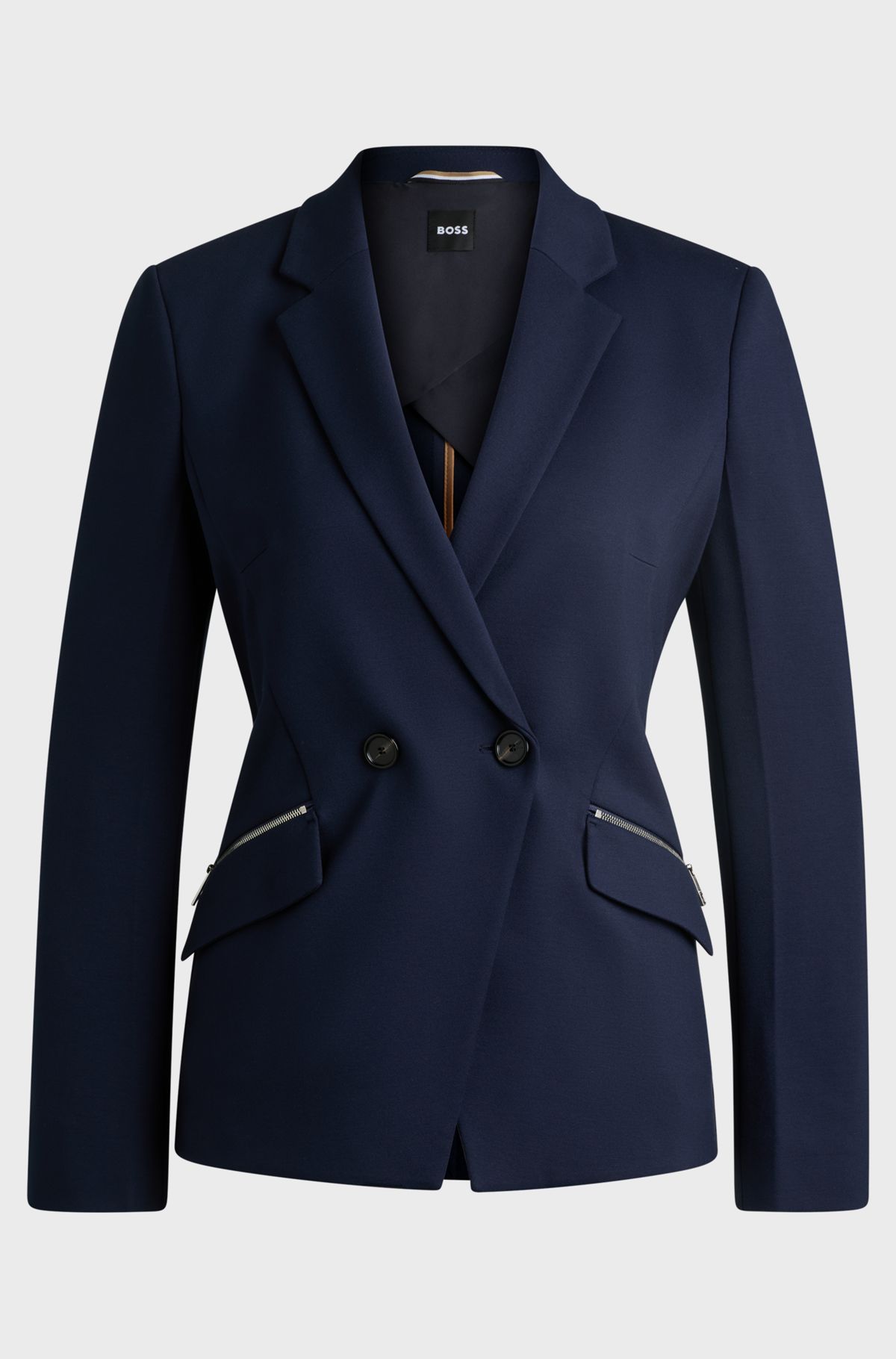 hbeu50530885_406 Slim-fit blazer with zipped pockets, Dark Blue