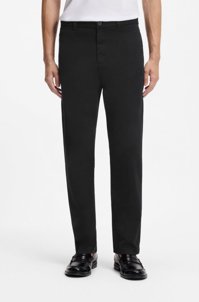 Slim-fit trousers in stretch-cotton gabardine, Black