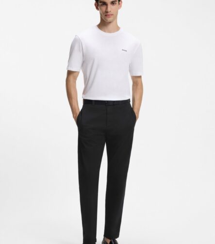 Slim-fit trousers in stretch-cotton gabardine, Black