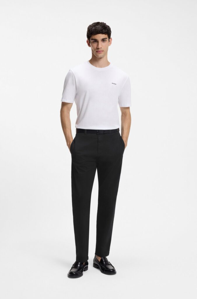 Slim-fit trousers in stretch-cotton gabardine, Black