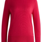 Knit sweater with rolled edges, Dark pink