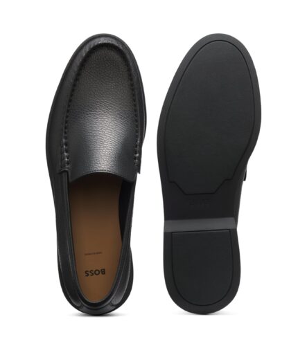 Grained-leather loafers, Black