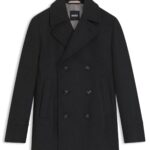 Slim-fit double-breasted short coat in a wool blend, Dark Grey