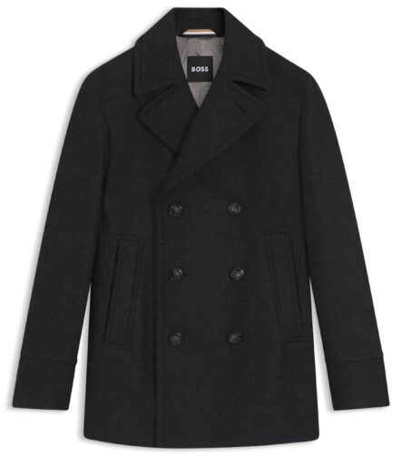 Slim-fit double-breasted short coat in a wool blend, Dark Grey