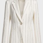 Slim-fit suit jacket in striped linen-blend bouclé, White Patterned