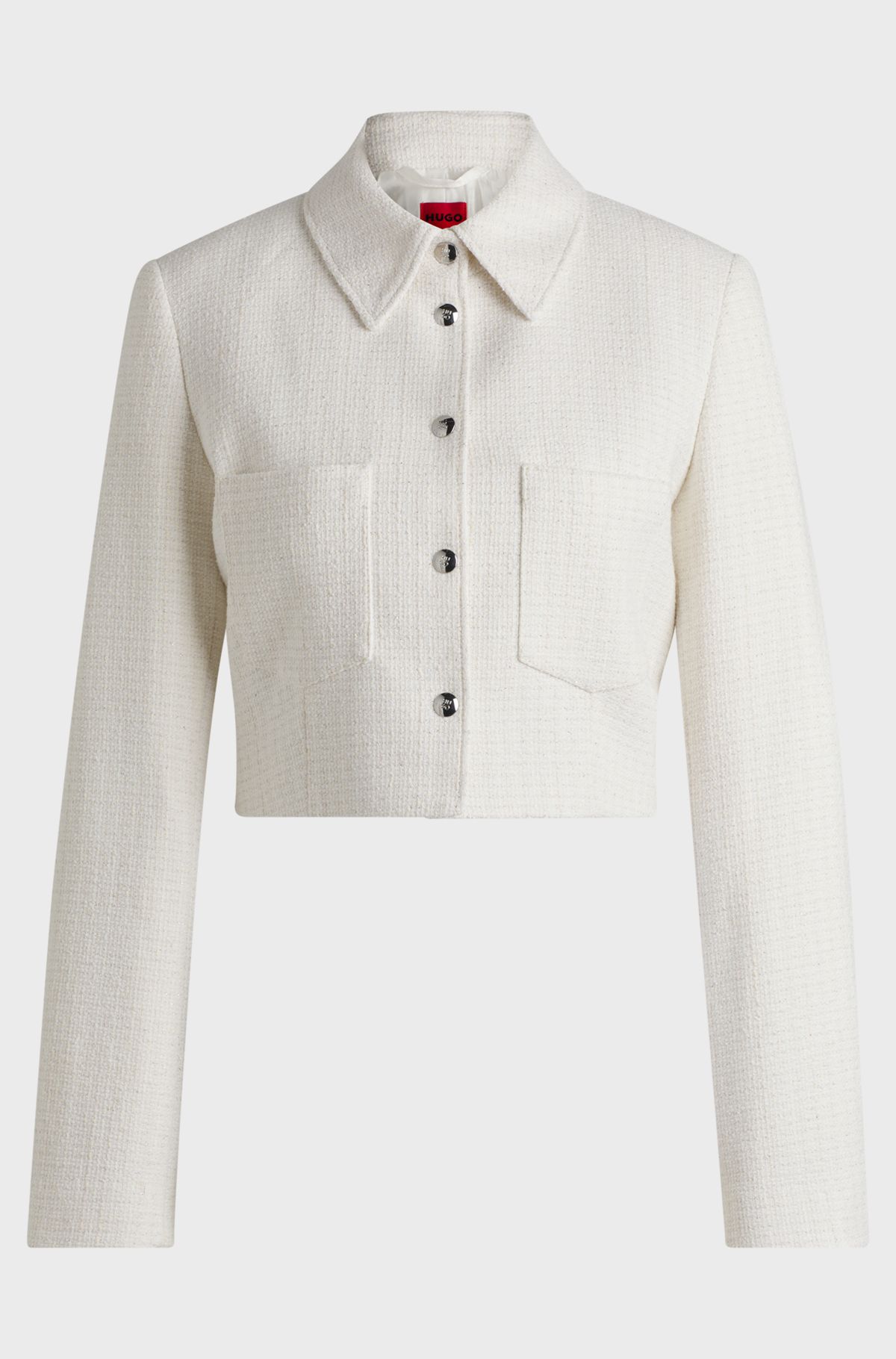hbeu50538133_985 Regular-fit cropped jacket in cotton-blend bouclé, White