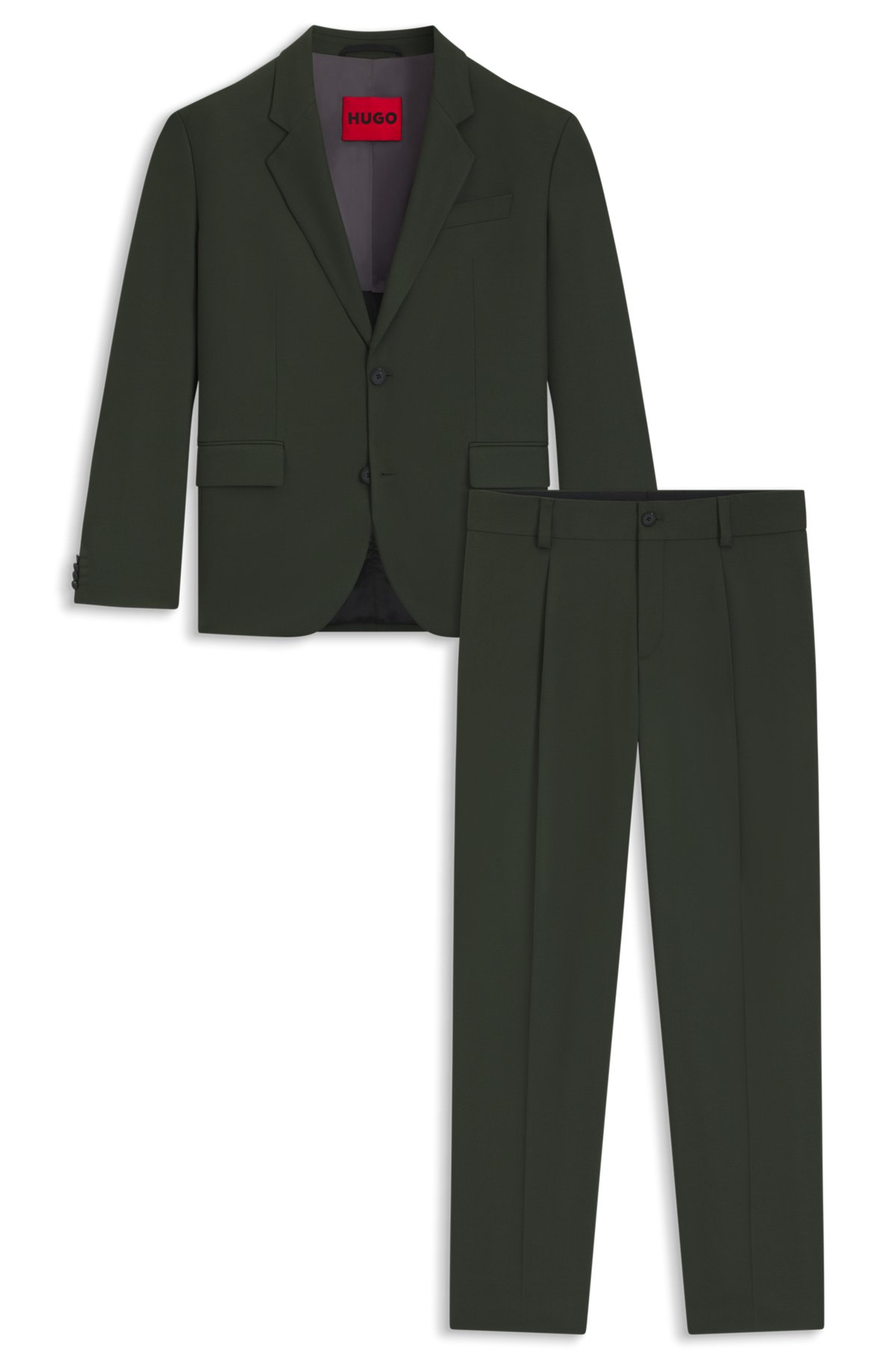 hbeu50538433_309-1 Modern-fit suit in performance-stretch twill, Dark Green