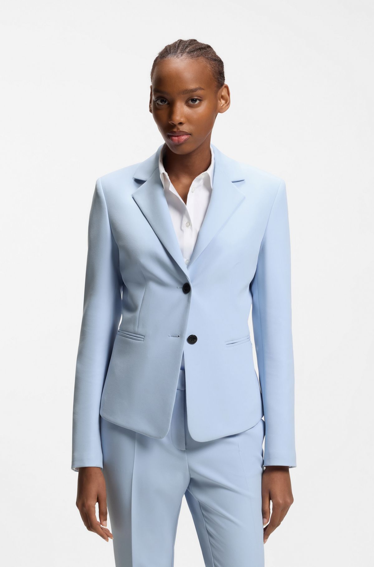 hbeu50539976_476 Slim-fit blazer in stretch material, Light Blue