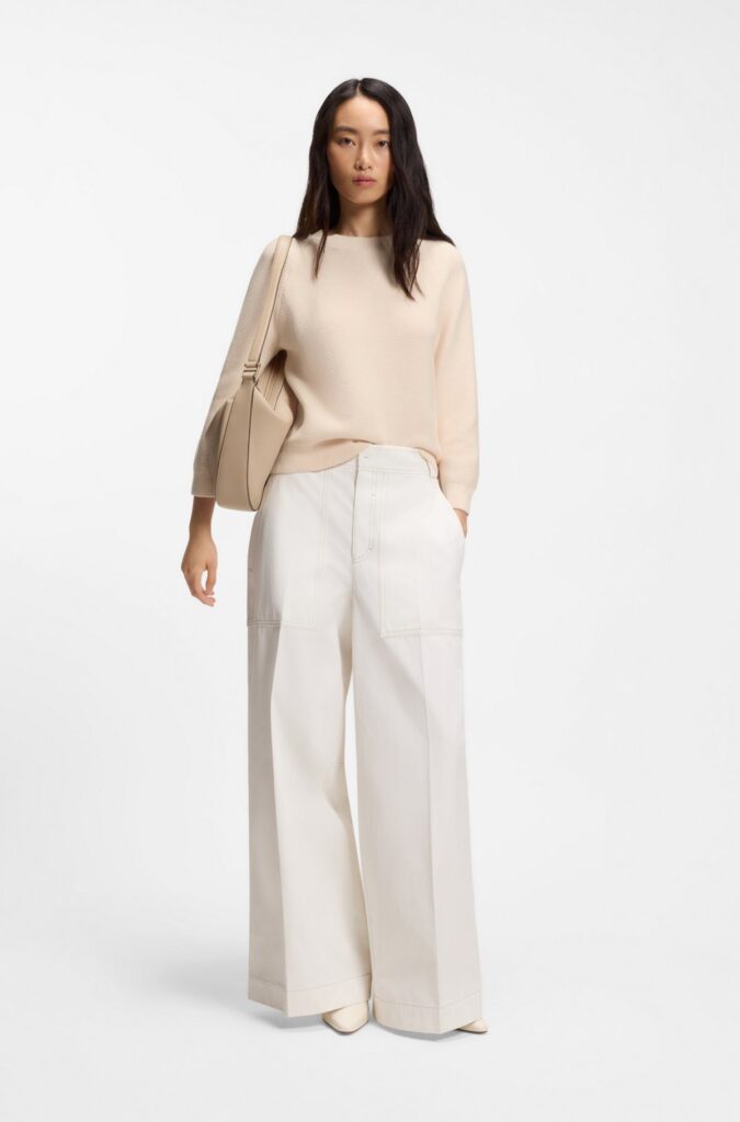Relaxed-fit sweater in cotton, Natural