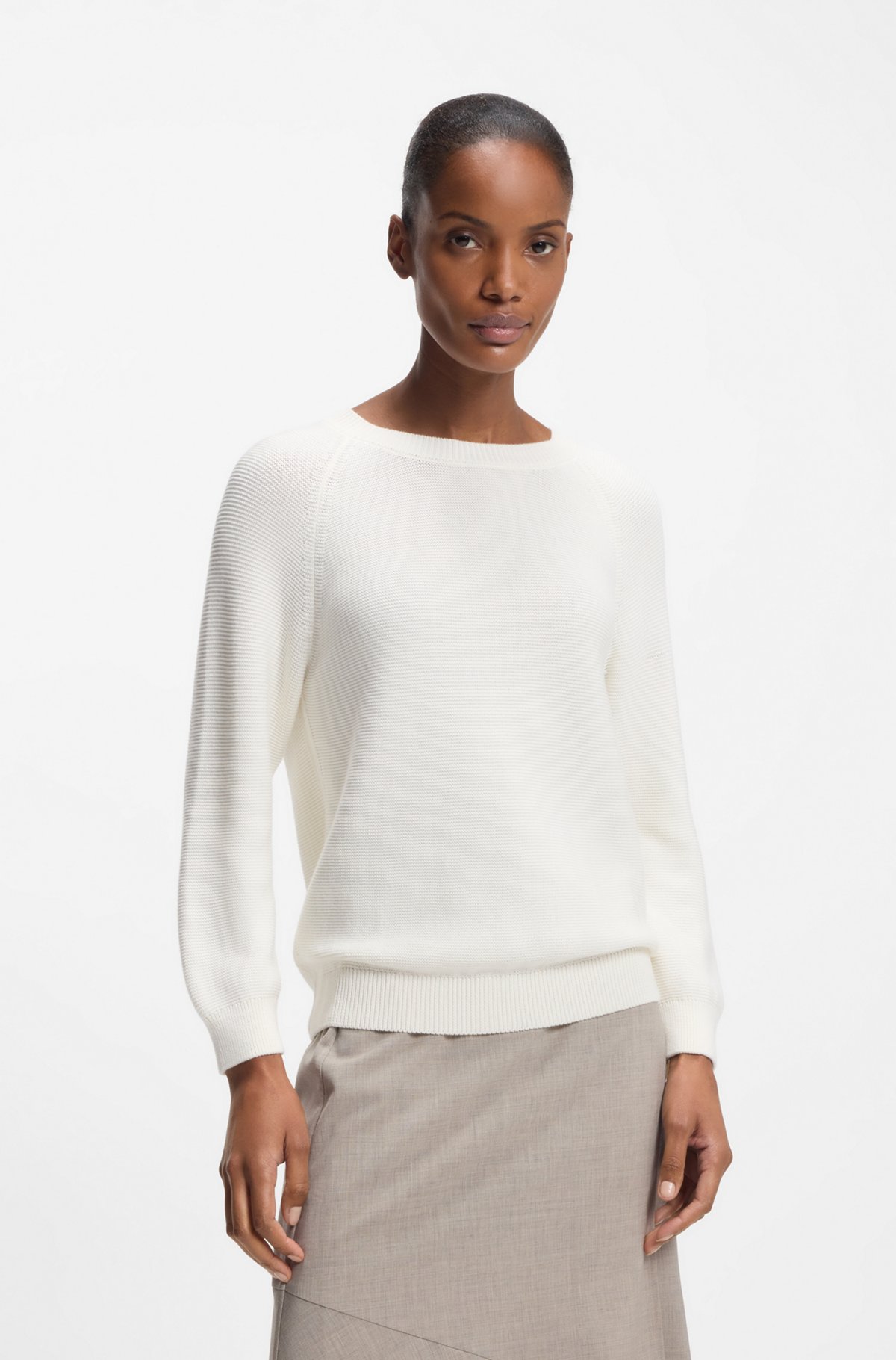 hbeu50540213_118-1 Relaxed-fit sweater in cotton, Natural