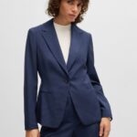 Regular-fit blazer in micro-check virgin wool, Dark Blue
