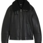 Leather jacket with shearling collar, Black