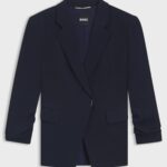 Slim-fit blazer with press-stud closure, Dark Blue