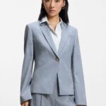 Slim-fit blazer in melange virgin wool, Light Blue