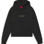 Cotton-terry hoodie with embroidered artwork, Black