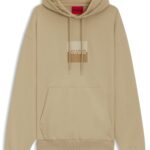 Relaxed-fit hoodie in cotton terry with split logo, Beige