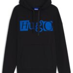 Cotton-terry hoodie with puff-print logo, Black