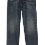 Tapered-fit jeans in vintage-washed blue denim, Dark Blue