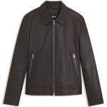 Regular-fit leather jacket with zip closure, Dark Brown
