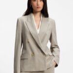 Regular-fit blazer in melange virgin wool, Light Beige