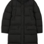 Water-repellent long parka jacket, Black