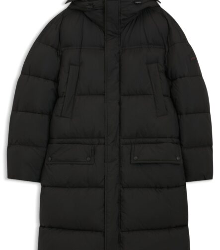 Water-repellent long parka jacket, Black