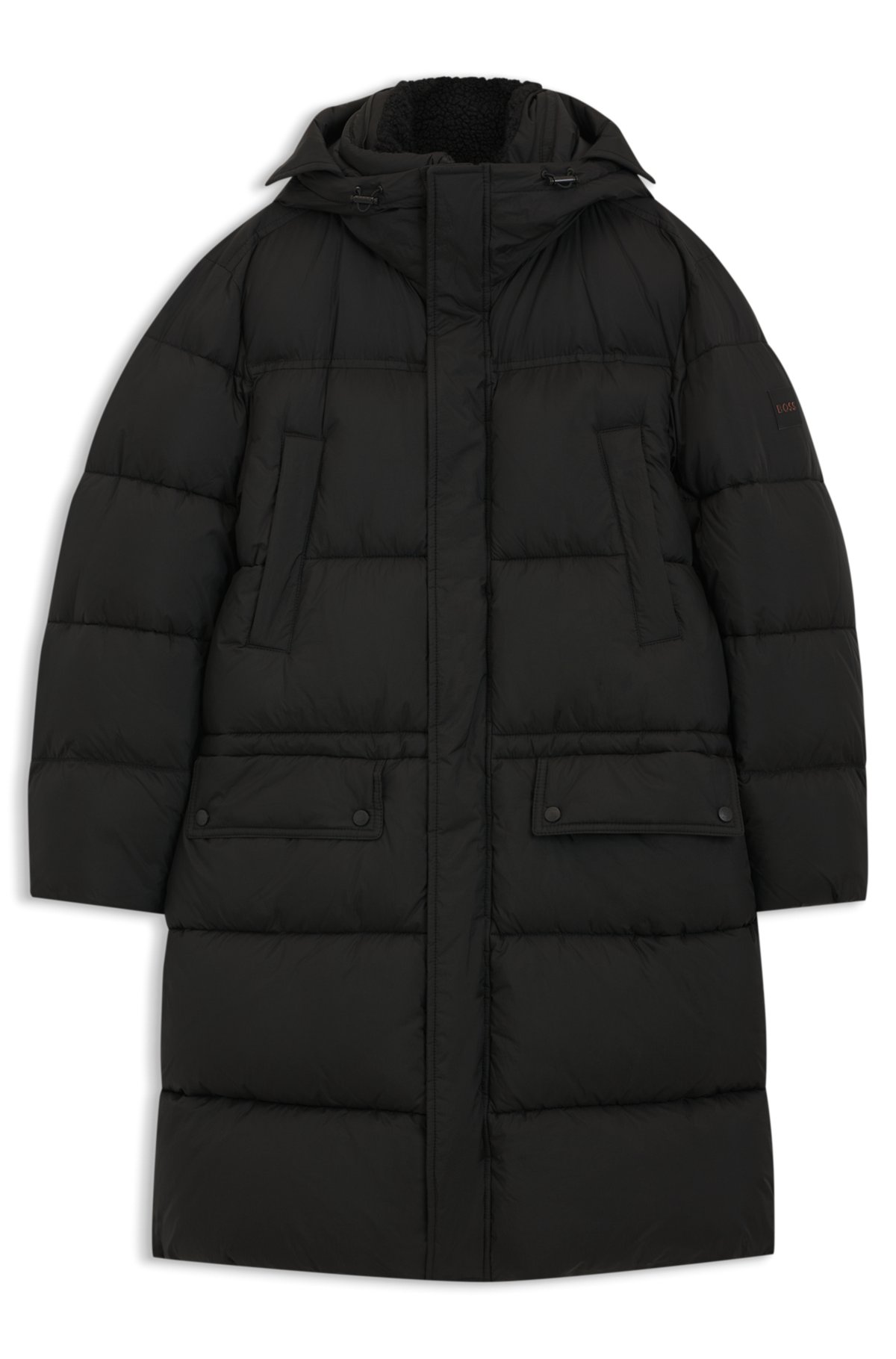hbeu50543617_001-1 Water-repellent long parka jacket, Black