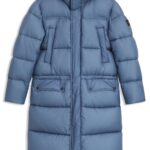 Water-repellent long parka jacket, Light Blue