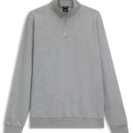 Cotton-blend sweatshirt with zip neck, Grey