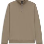Cotton-blend sweatshirt with zip neck, Light Brown