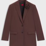 Relaxed-fit blazer with flower brooch, Dark Brown