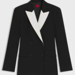 Regular-fit blazer with contrast lapels, Black