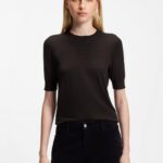 Slim-fit short-sleeved sweater in superfine merino wool, Dark Brown