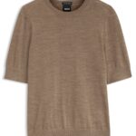 Slim-fit short-sleeved sweater in superfine merino wool, Brown