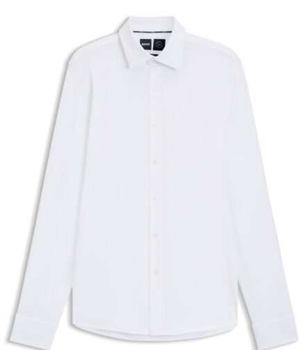 Slim-fit shirt in structured performance-stretch jersey, White