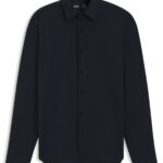 Slim-fit shirt in structured performance-stretch jersey, Dark Blue