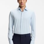 Slim-fit shirt in structured performance-stretch jersey, Light Blue