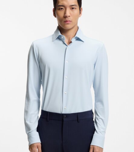 Slim-fit shirt in structured performance-stretch jersey, Light Blue