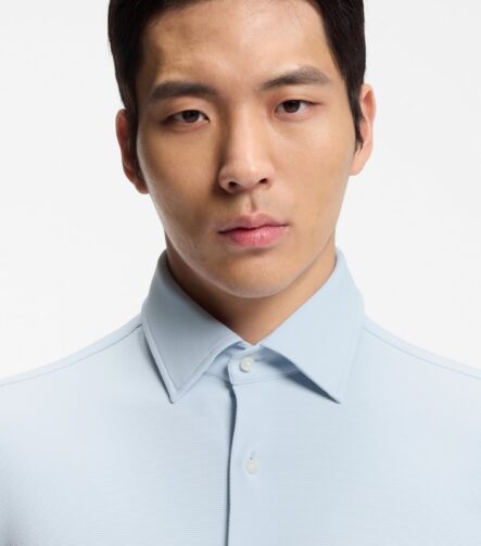 Slim-fit shirt in structured performance-stretch jersey, Light Blue
