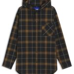 Hooded oversized-fit overshirt in checked cotton, Green Patterned