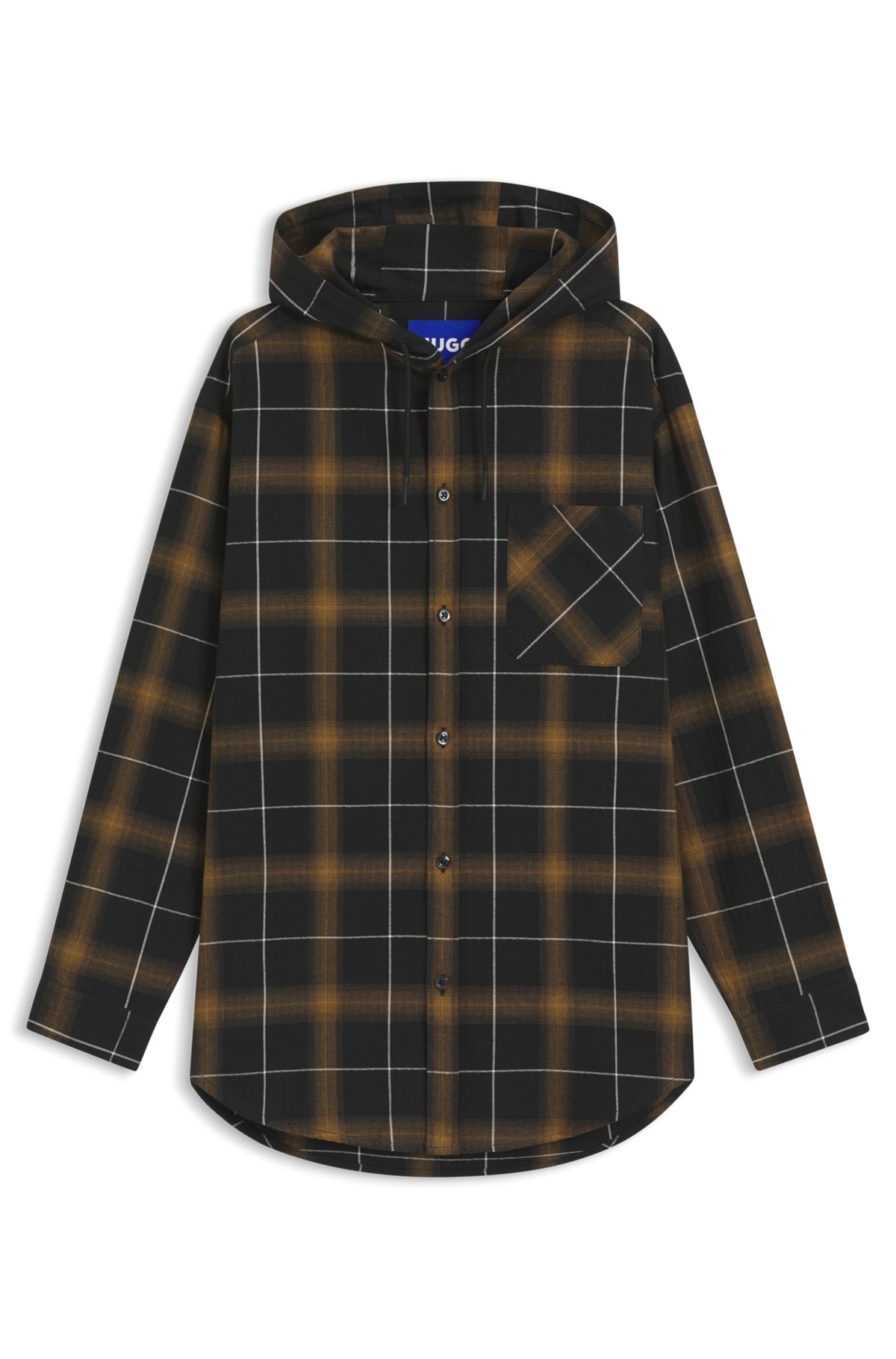 hbeu50545262_352-1 Hooded oversized-fit overshirt in checked cotton, Green Patterned