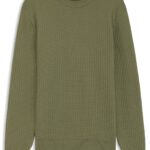 Cotton sweater with knitted structure, Olive