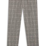 Tapered-fit trousers in checked virgin wool and silk, Brown Patterned