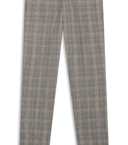 Tapered-fit trousers in checked virgin wool and silk, Brown Patterned
