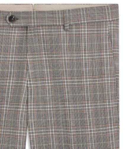 Tapered-fit trousers in checked virgin wool and silk, Brown Patterned