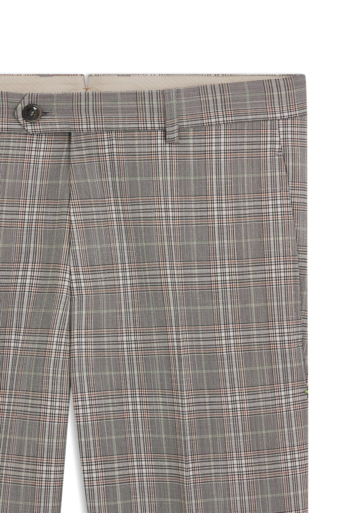 Tapered-fit trousers in checked virgin wool and silk, Brown Patterned