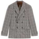 Slim-fit jacket in checked virgin wool and silk, Brown Patterned