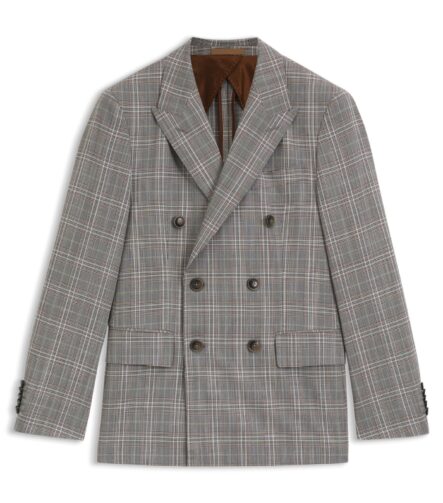 Slim-fit jacket in checked virgin wool and silk, Brown Patterned