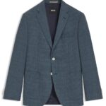 Regular-fit blazer in a patterned wool blend, Dark Blue