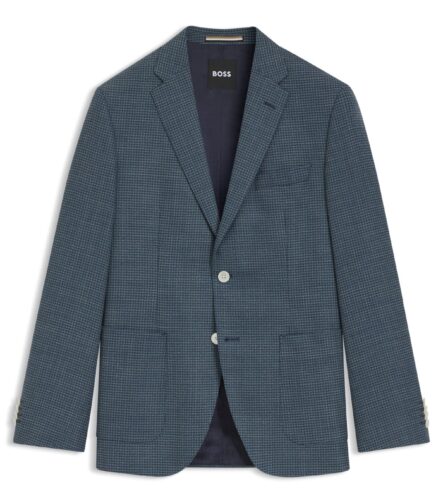 Regular-fit blazer in a patterned wool blend, Dark Blue